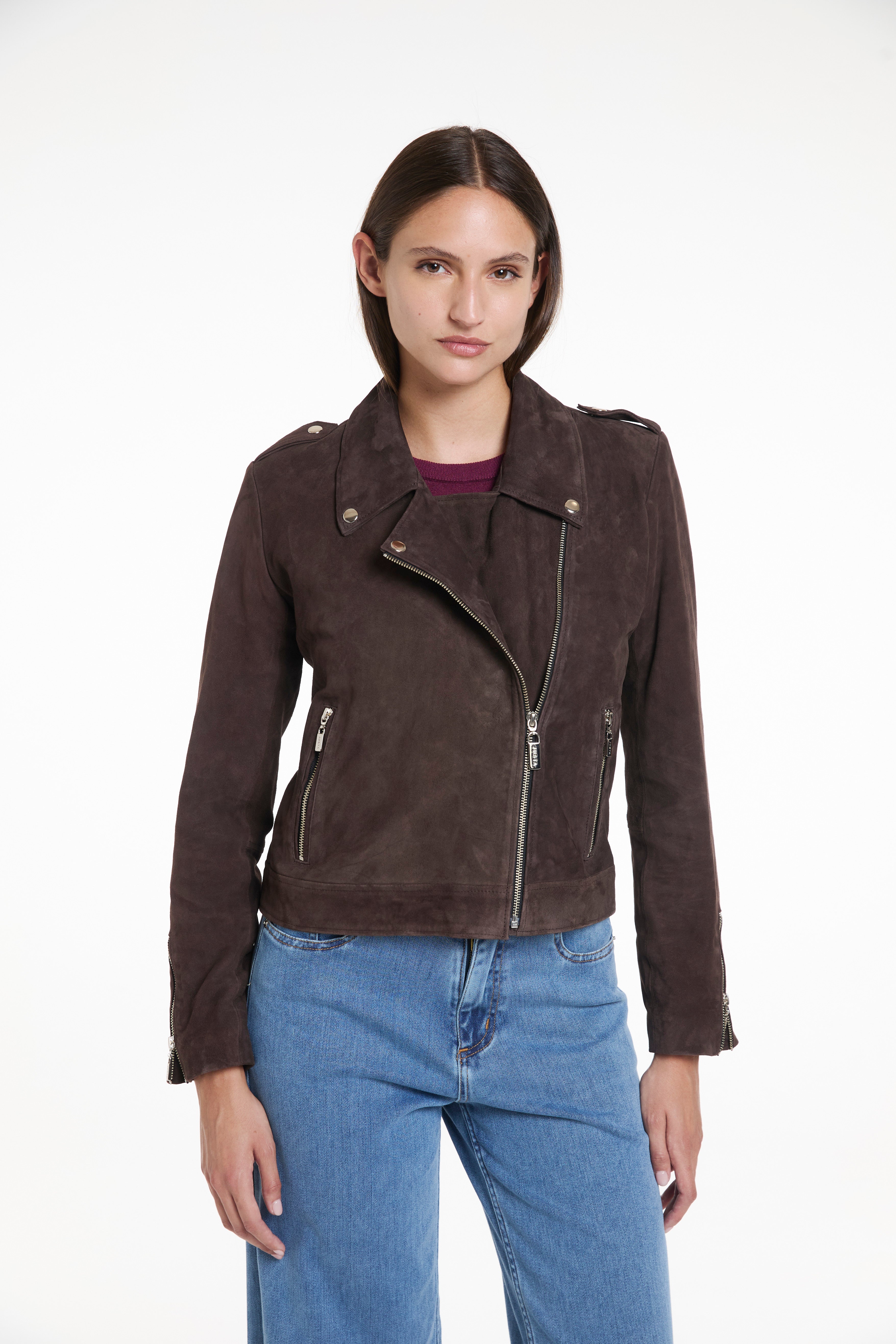 CAMPERA BIKER ROUND - GAMUZA