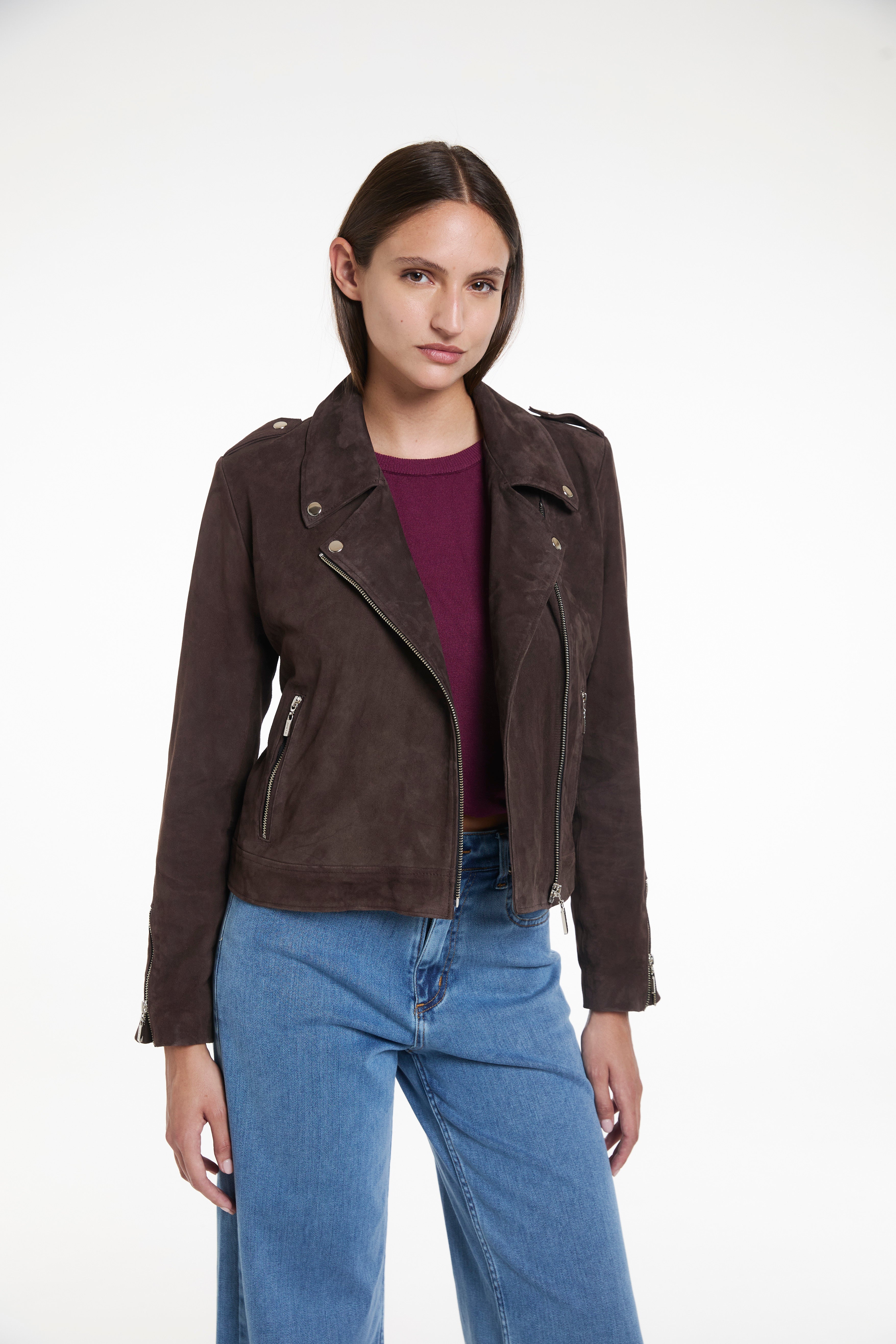 CAMPERA BIKER ROUND - GAMUZA